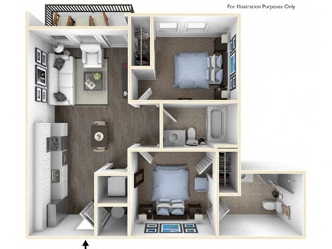 Floor plan for 2 beds, 2 baths, 756 sqft